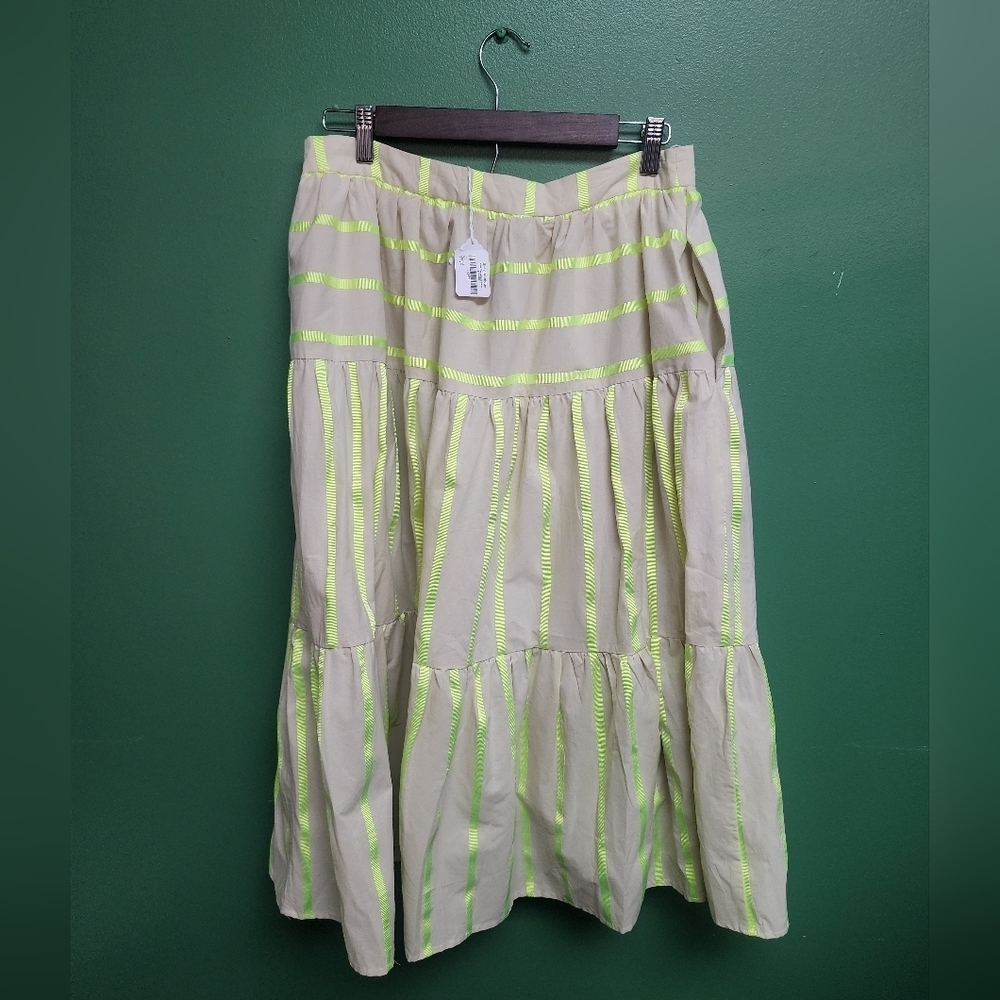 FOR Love & Lemons Tiered Midi Skirt Neon Stripe Pocket | Size L - Picture 5 of 5